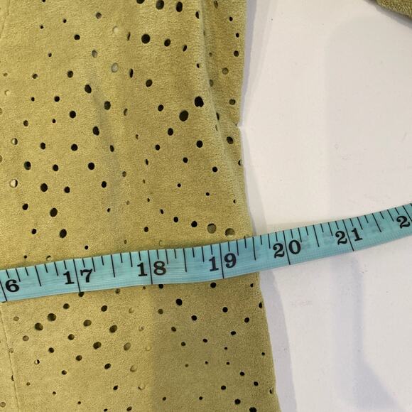 Co & Eddy Light Green Suede Eyelet Button Down Collared Shirt Sz 6 Leather - Picture 12 of 14